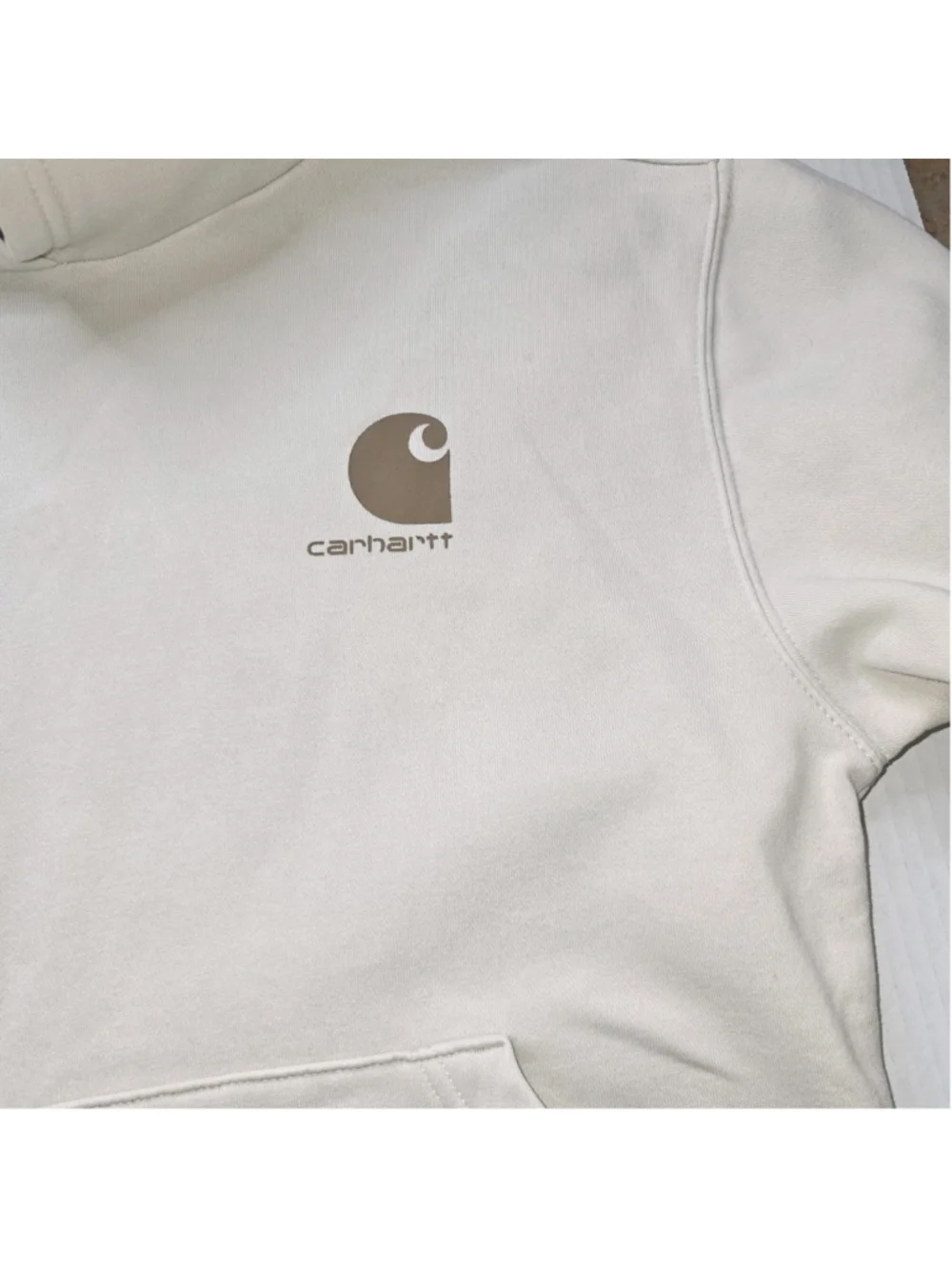 Carhartt Logo Print Pullover Hoodie Off-White Size XL 18-20 Youth